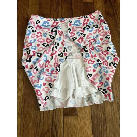 GOLFTINI Big Bang Women's Pull On Tech Golf Skort White Pink Blue Skirt Ruffle S - Picture 2 of 5